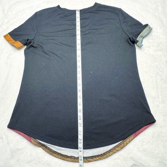 SHEIN Black Short-Sleeved Top with Multi Colored Stripes Size 6 Medium - Picture 6 of 6